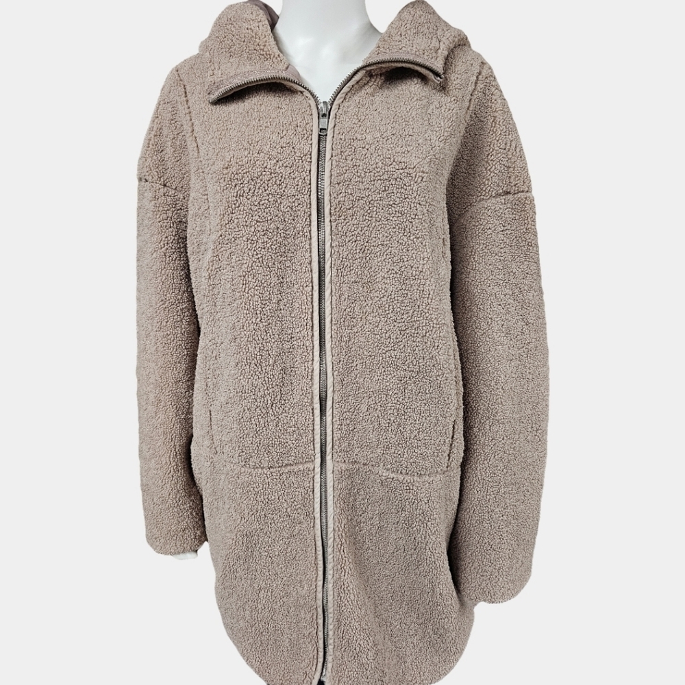 H&M Plus Teddy Shearling Hooded Long Sleeve Oversized Jacket Size XL - Picture 2 of 13